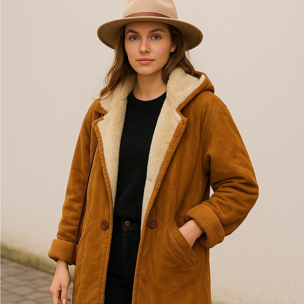 Women's Tan Shearling-Lined Coat